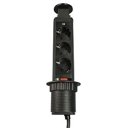 Удлинитель выдвиж. 3 розетки,max 3500W,250V,max 2,1A,1,8м, черный