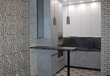 Угловая кухня модерн МДФ ПВХ бетон Чикаго / белый супермат ЛМ200701