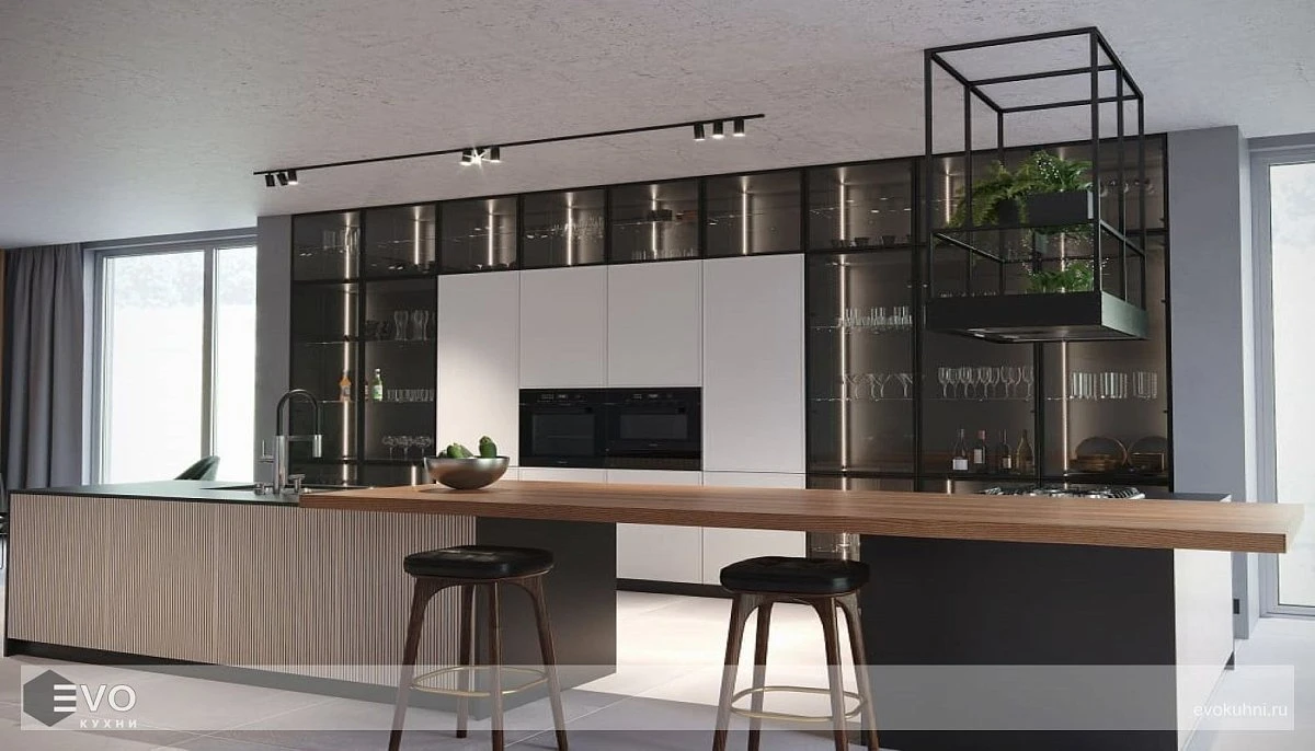 П-образная кухня модерн с фасадами из дуба (фото 1)