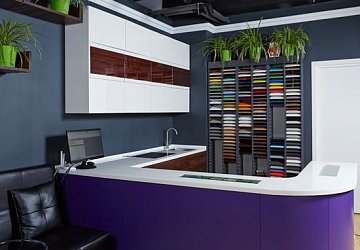 П-образная кухня хай-тек COMBO шпон/эмаль Arbor Nova пластик/МДФ