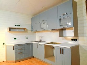Угловая кухня неоклассика пленка/МДФ серая1