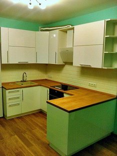 П-образная кухня модерн пластик/МДФ/ЛДСП
