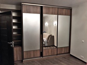 Шкаф-купе 3 двери с зеркальными вставками, темный1