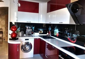 П-образная кухня хай-тек эмаль/МДФ